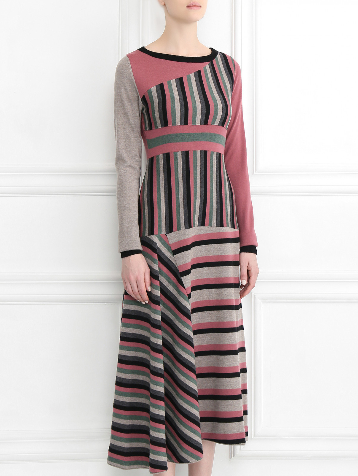 Платье-миди из шерсти с узором "полоска" I'M Isola Marras  –  Модель Верх-Низ  – Цвет:  Узор