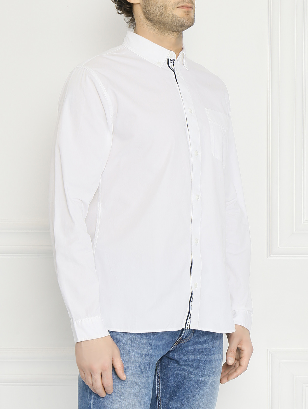 Рубашка из хлопка с накладным карманом Tommy Jeans  –  МодельВерхНиз  – Цвет:  Белый