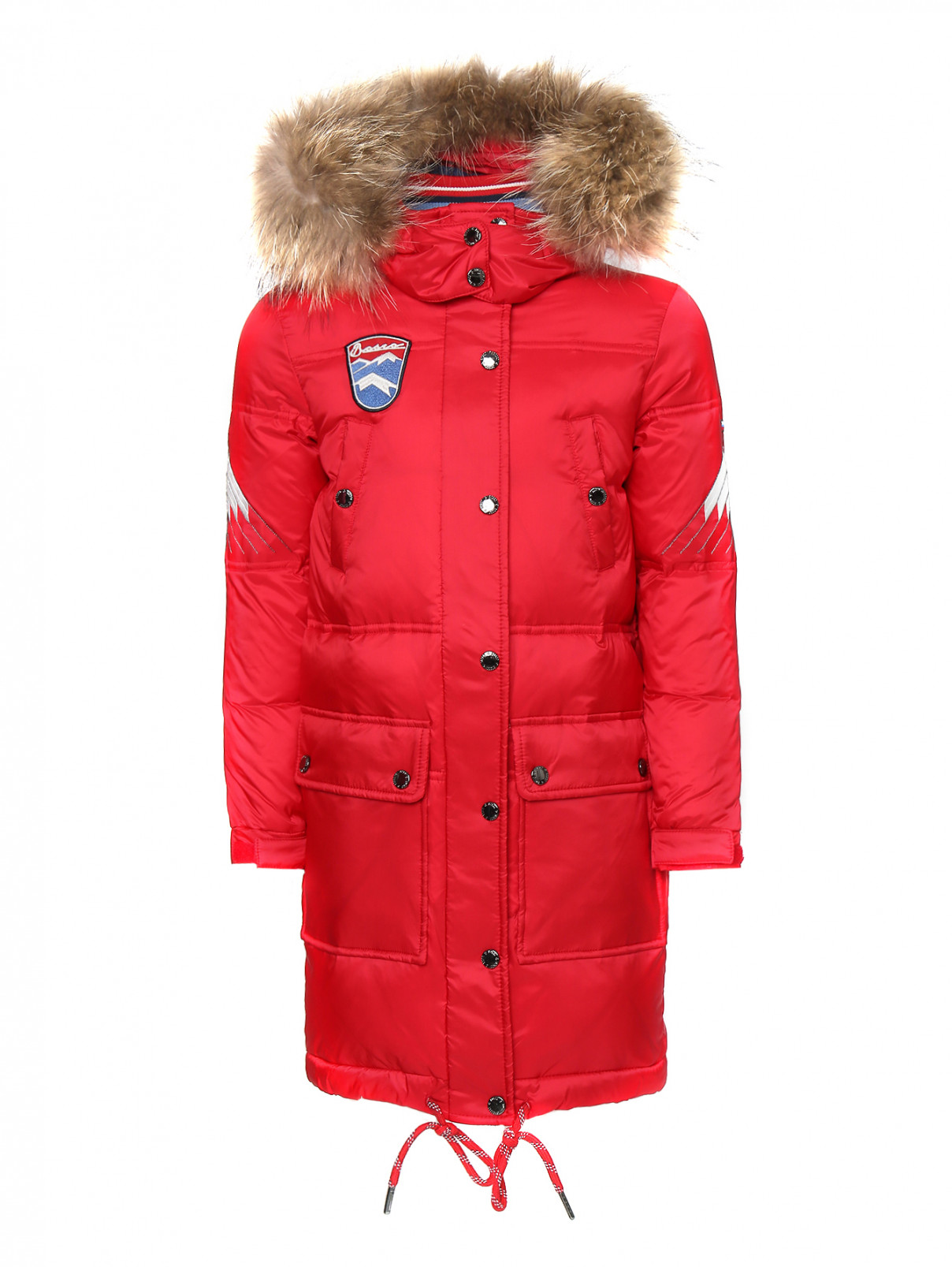 Пуховое пальто с капюшоном на молнии BOSCO  –  Общий вид  – Цвет:  Красный