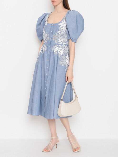 Платье-миди из хлопка с вышивкой  Carolina Herrera - МодельОбщийВид