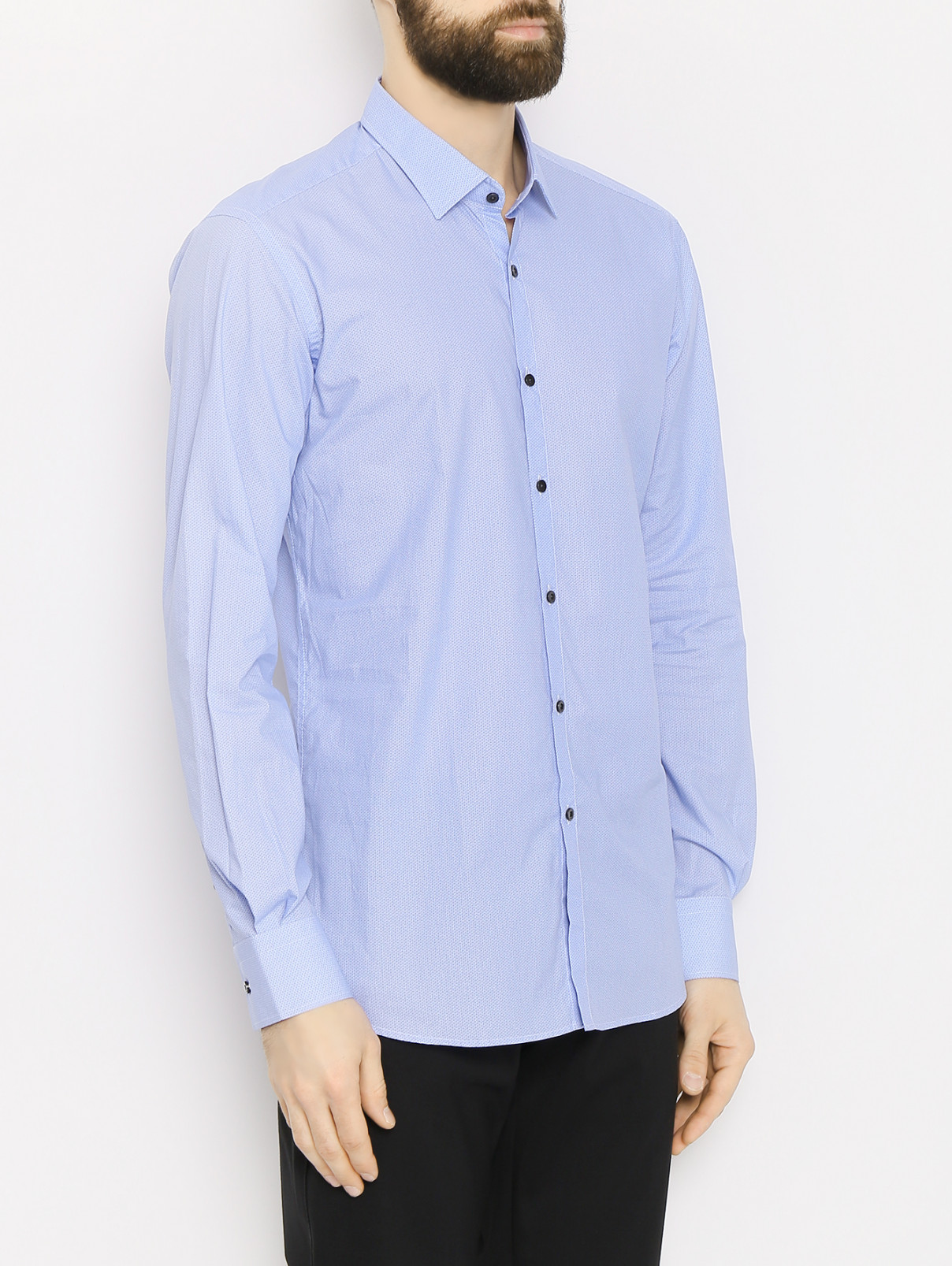Рубашка из хлопка с узором Lagerfeld  –  МодельВерхНиз  – Цвет:  Синий