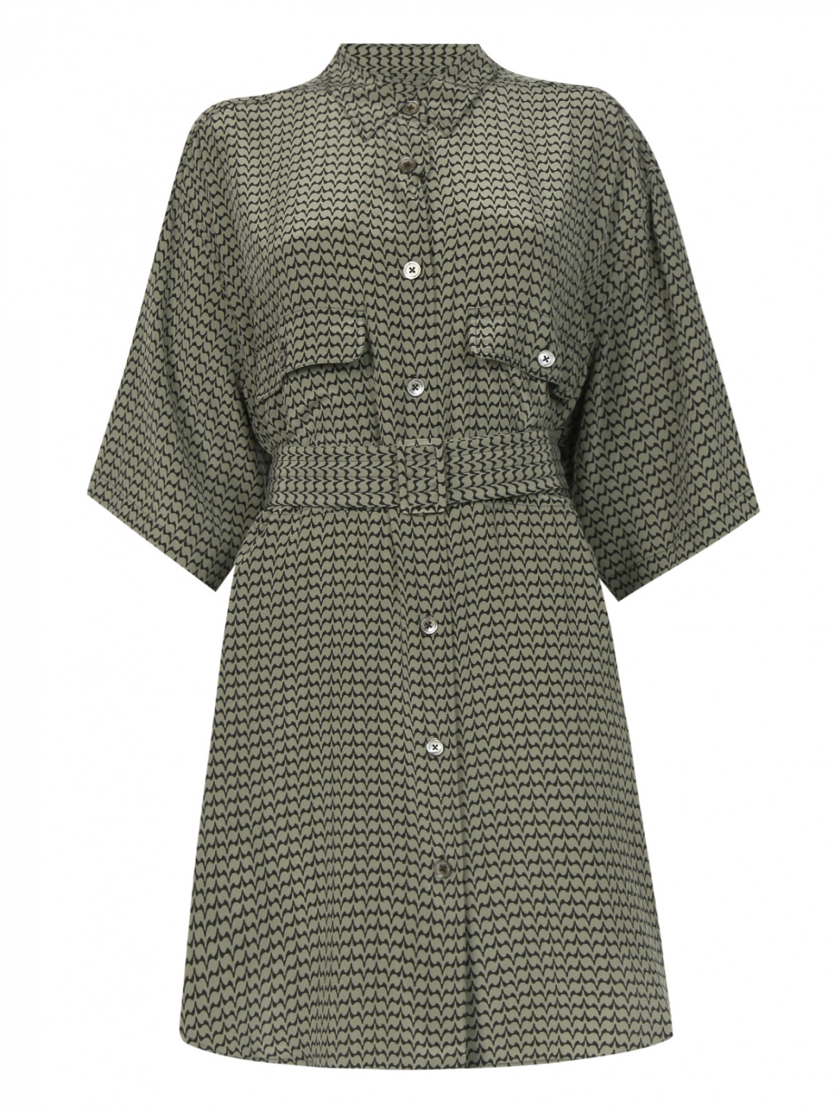 Платье-рубашка из шелка с узором Equipment  –  Общий вид  – Цвет:  Серый