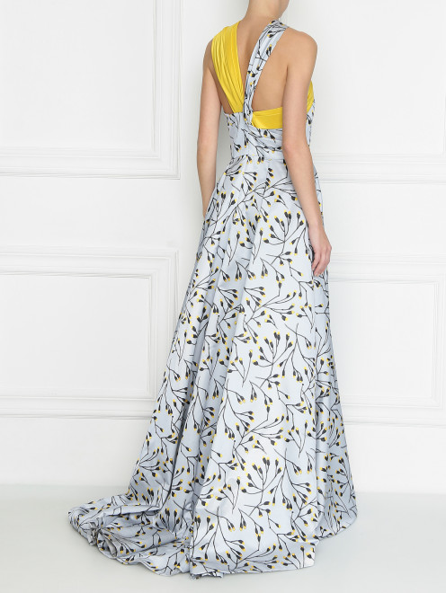 Платье из атласа с принтом и ассиметричным лифом Carolina Herrera - МодельВерхНиз1