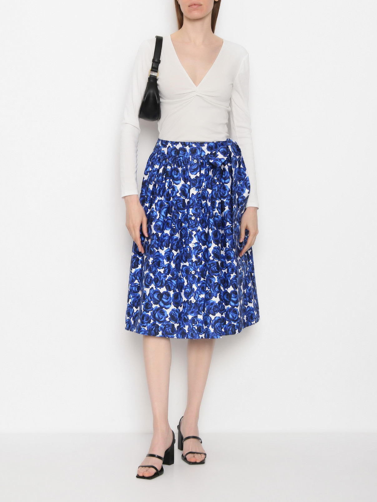 Юбка из хлопка с цветочным узором Carolina Herrera  –  МодельОбщийВид  – Цвет:  Синий