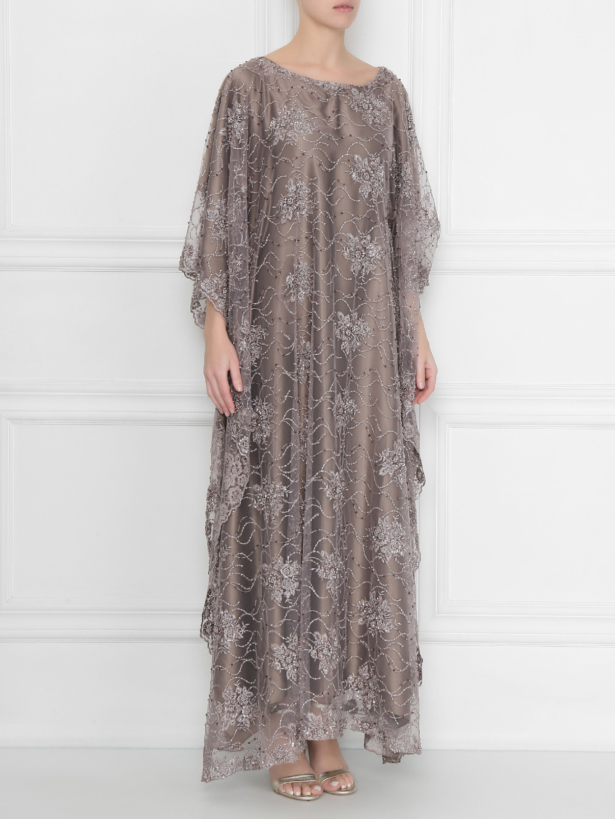 платье-макси  из сетки с вышивкой бисером Daniela de Souza  –  МодельВерхНиз  – Цвет:  Серый
