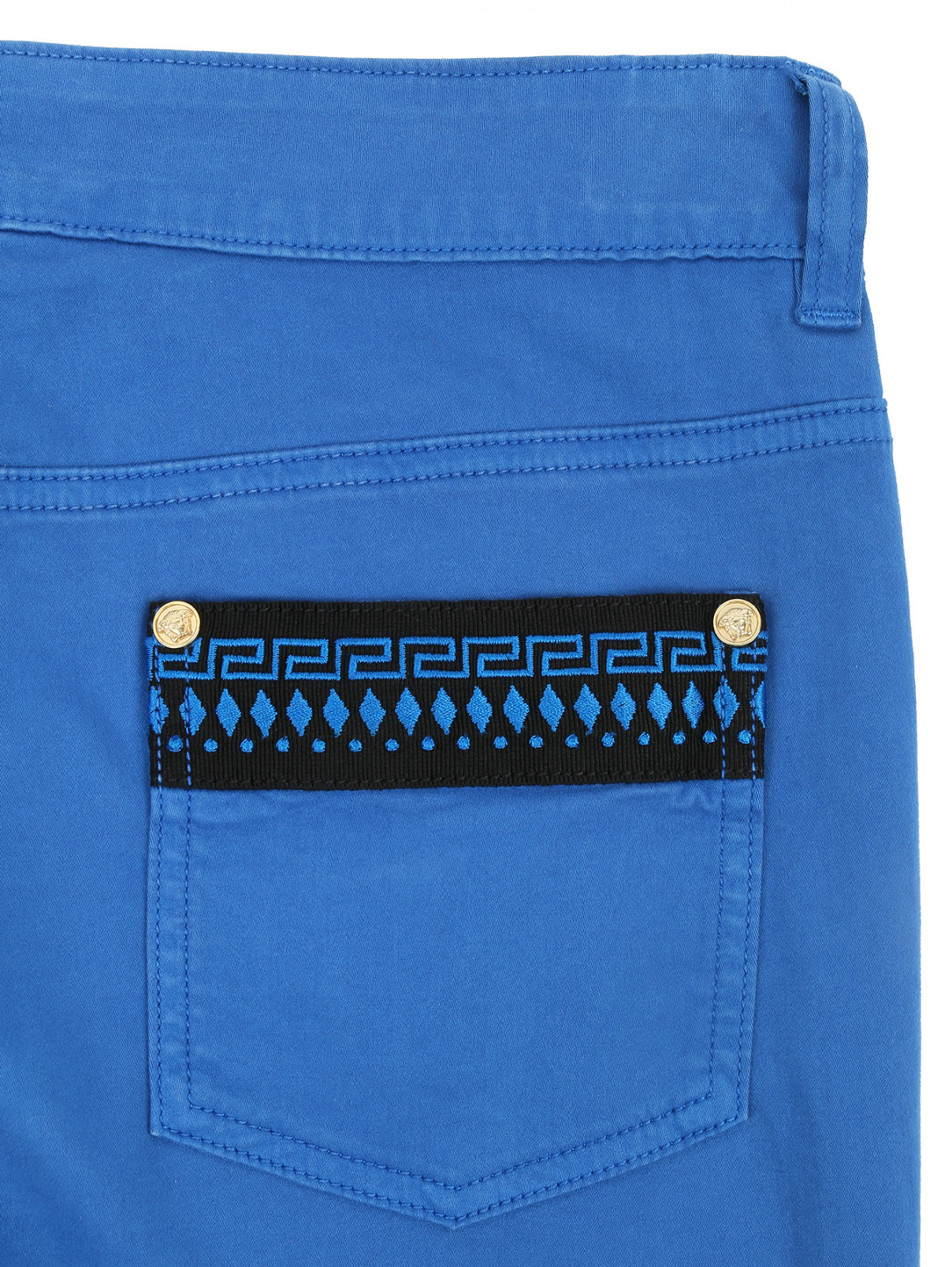 Брюки прямого кроя из смешанного хлопка Versace 1969  –  Деталь1  – Цвет:  Синий