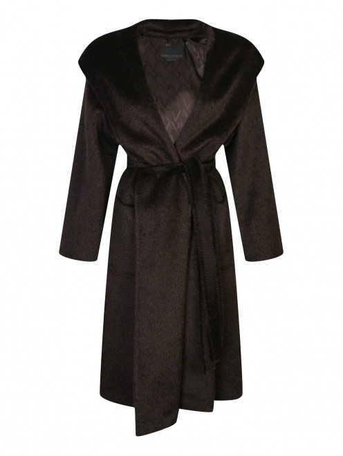 Пальто из шерсти с накладными карманами и капюшоном - Общий вид
