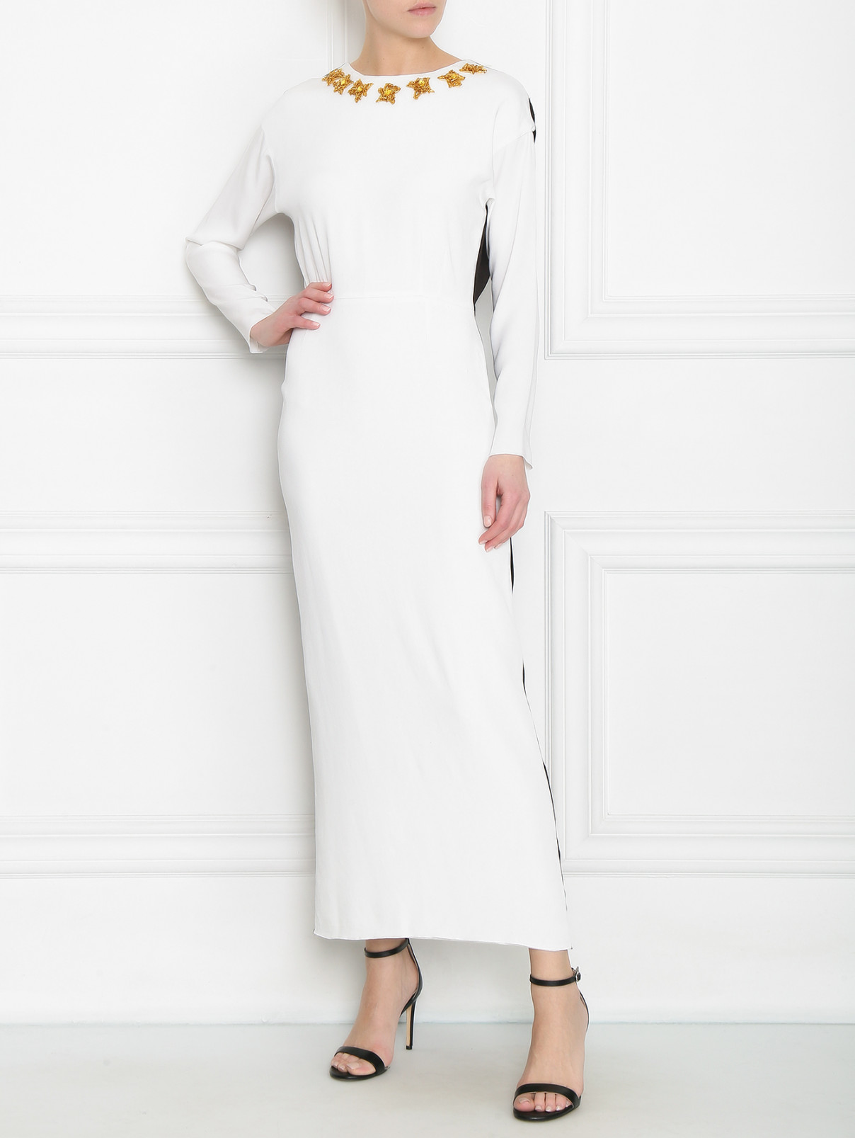Платье-макси с вышивкой и открытой спиной Alexander Terekhov  –  Модель Общий вид  – Цвет:  Белый