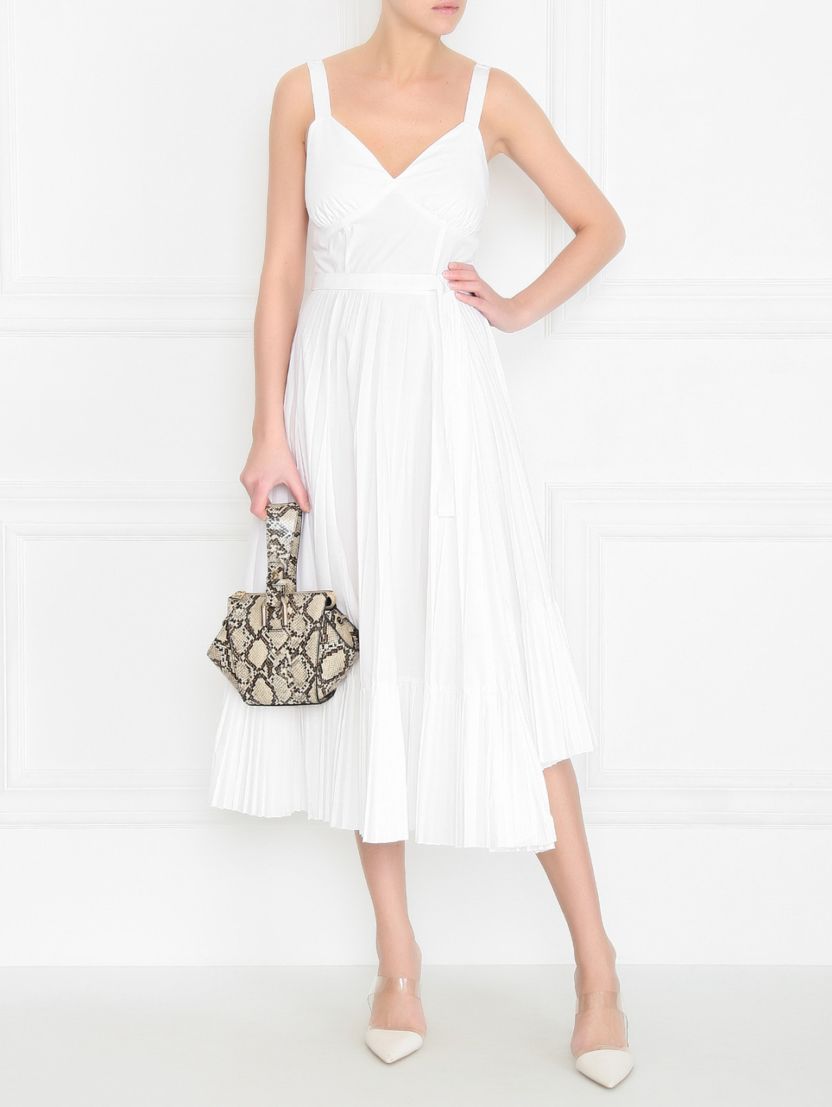 Платье из хлопка с юбкой плиссе Beatrice .b  –  МодельОбщийВид  – Цвет:  Белый