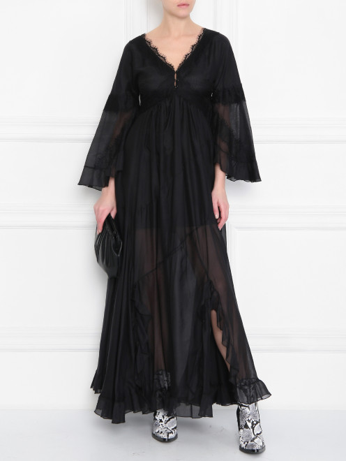 Платье из хлопка и шелка с кружевной отделкой Ermanno Firenze - МодельОбщийВид