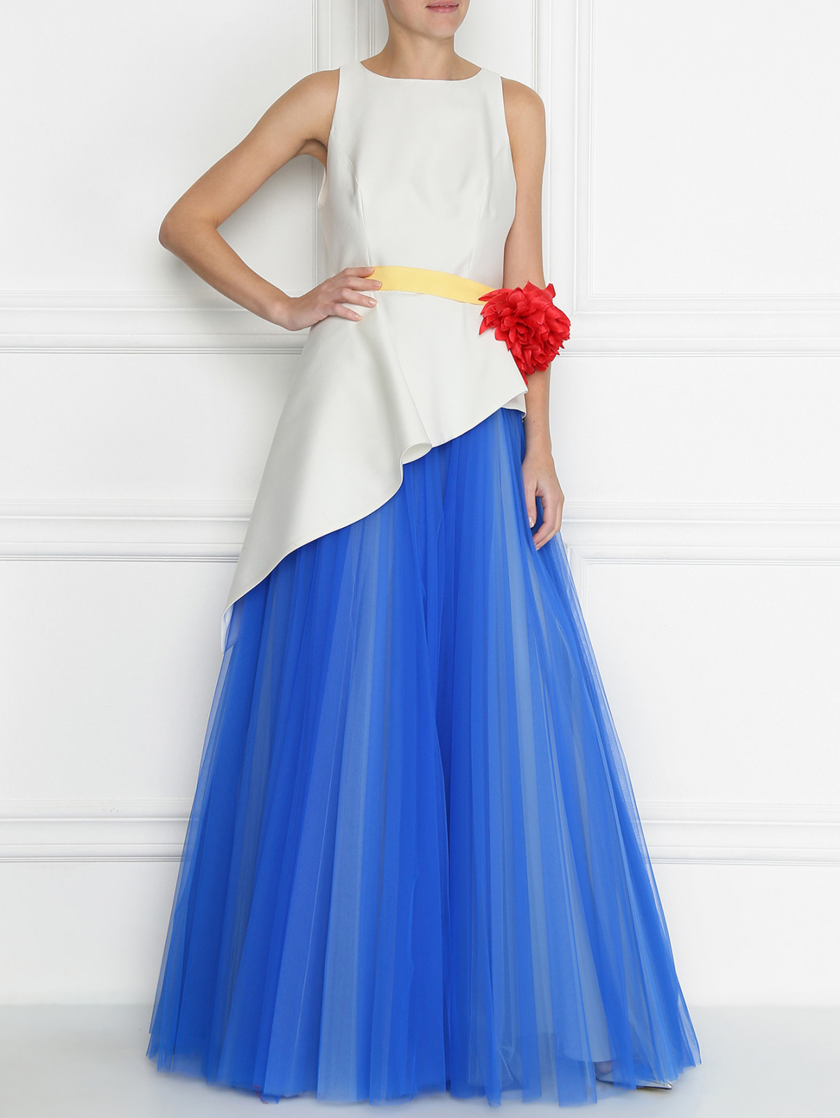 Платье-макси с  пышной юбкой из сетки Carolina Herrera  –  МодельОбщийВид  – Цвет:  Синий