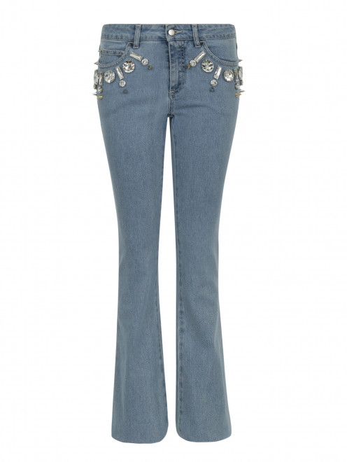 Расклешенные джинсы с декоративной отделкой из кристаллов  - Общий вид