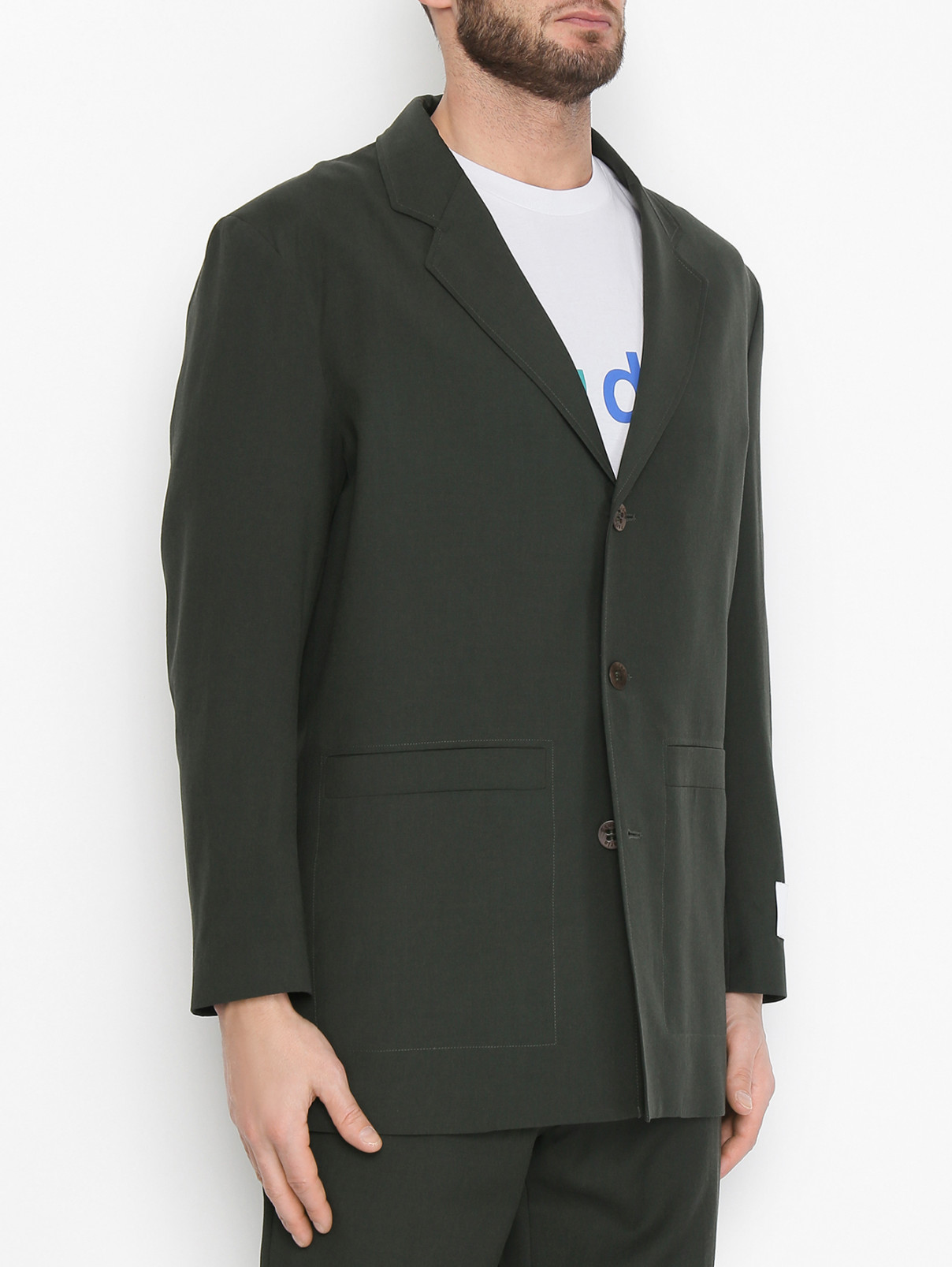 Пиджак из шерсти с накладными карманами Etudes  –  МодельВерхНиз  – Цвет:  Зеленый