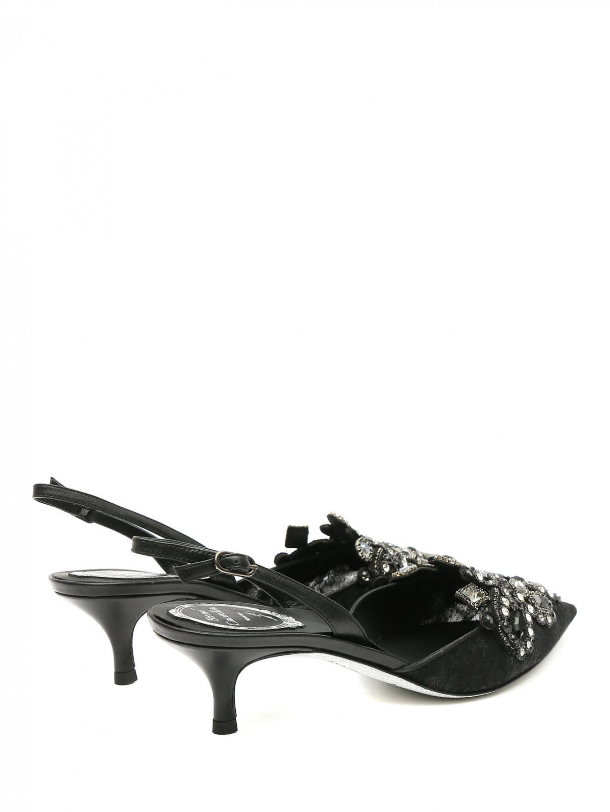 Туфли с открытой пяткой на каблуке-рюмочке с декором Rene Caovilla  –  Обтравка2  – Цвет:  Черный