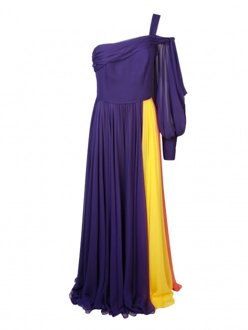 Платье ассиметричное из двухцветного шелка - Общий вид