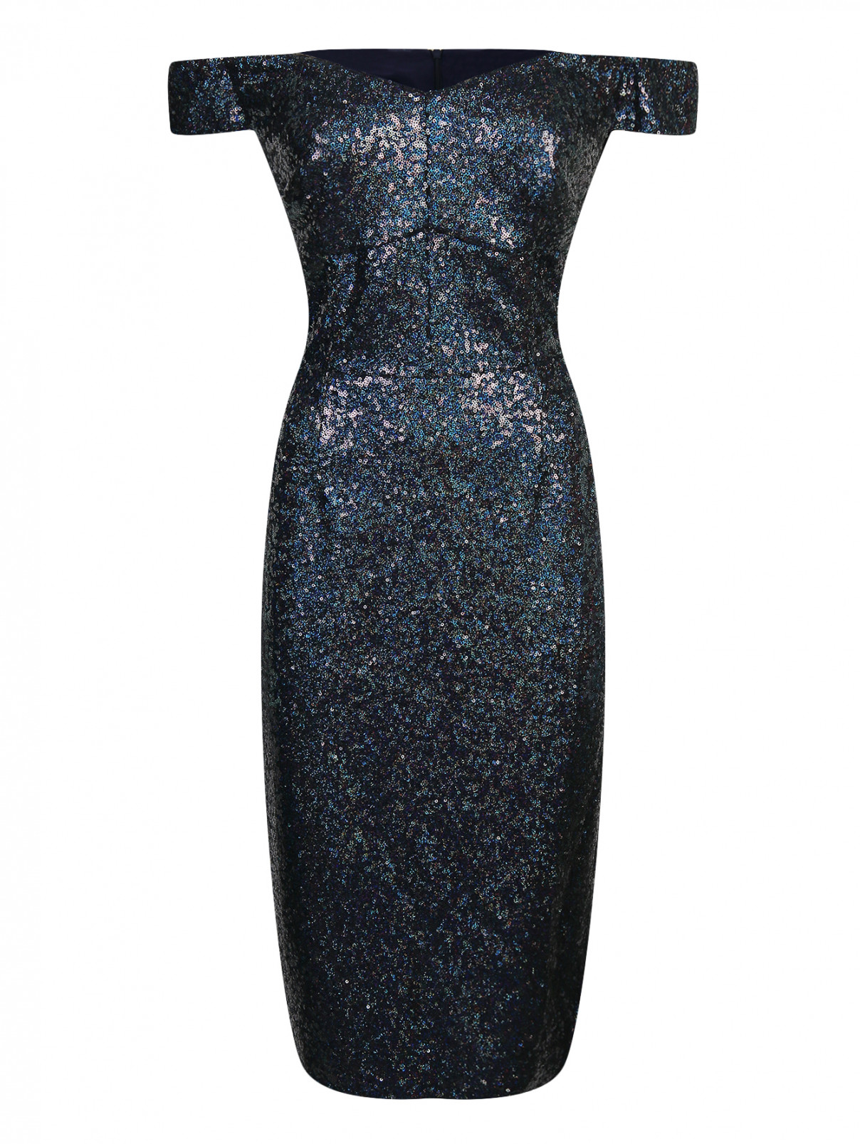 Платье-футляр декорированное пайетками Руж  –  Общий вид  – Цвет:  Синий