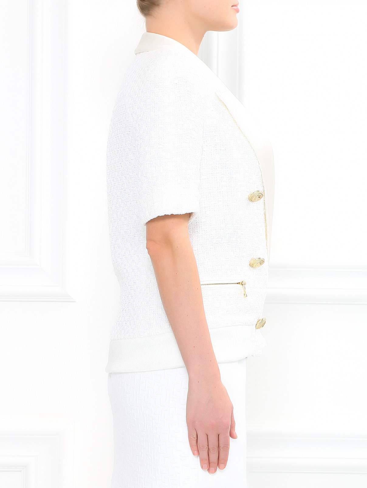 Жакет с коротким рукавом декорированный пуговицами BALMAIN  –  Модель Верх-Низ2  – Цвет:  Белый