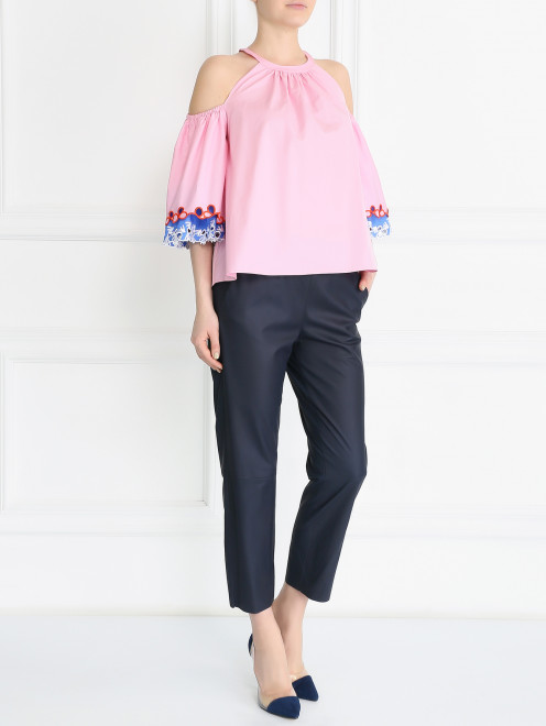 Укороченная блуза из хлопка с контрастной отделкой Peter Pilotto - Модель Общий вид