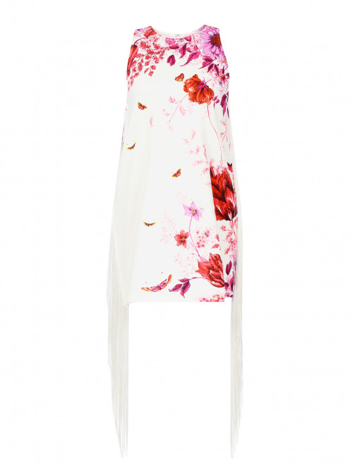 Платье с бахромой из хлопка с цветочным принтом  - Общий вид
