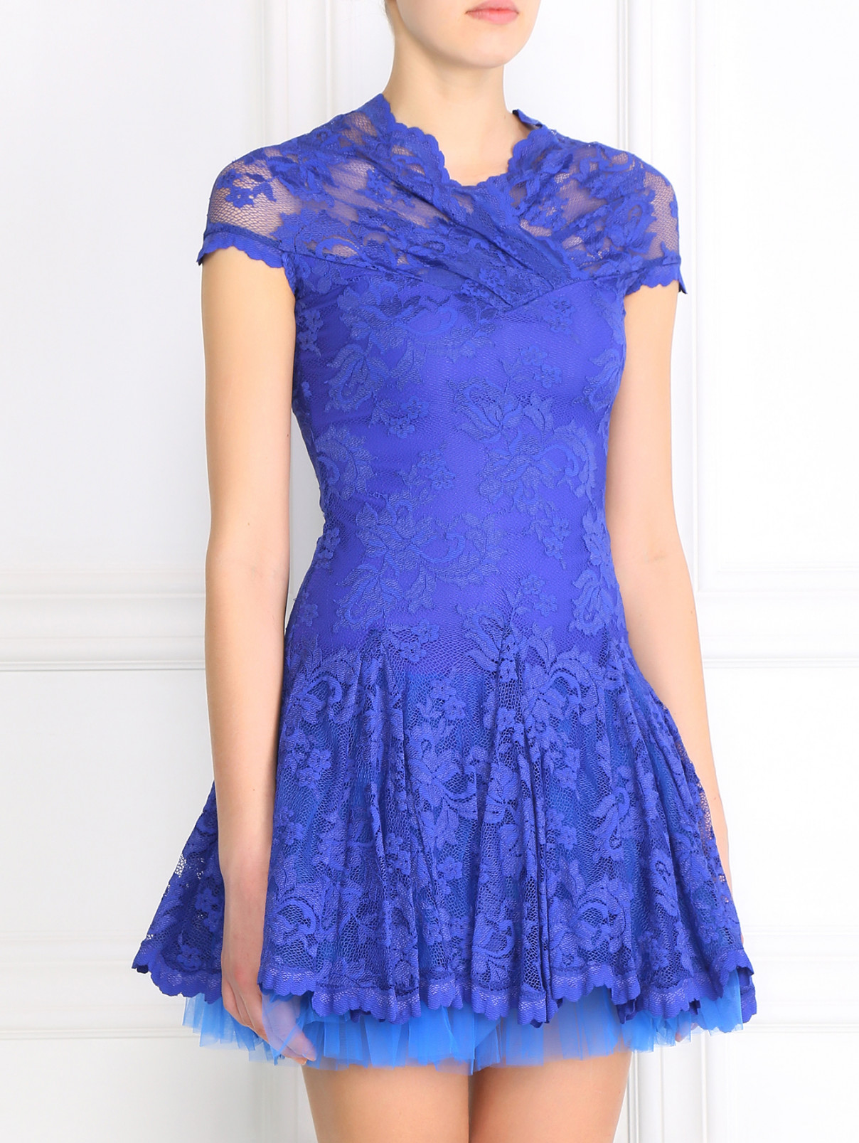 Платье из кружевного полотна с пышной юбкой Olvi's  –  Модель Верх-Низ  – Цвет:  Синий